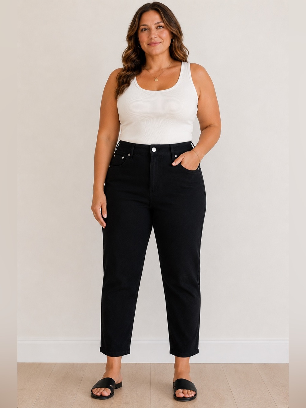 Vintage Moschery Black High Rise Tapered Pants USA‎ Made Size 10 Silver Button